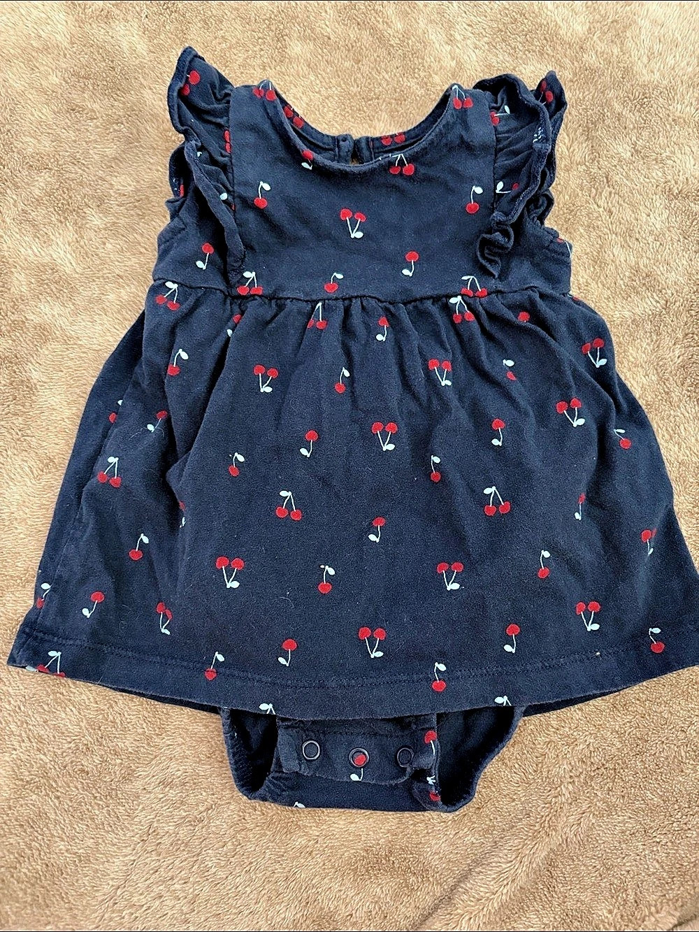 Cherry Print Flutter-Sleeve Skirt Onesie 6M